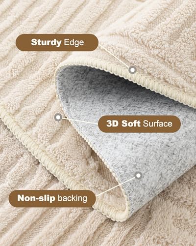 Carvapet 6.5\' Round Rug Beige Washable High Low Pile Area Rug Soft Plush Carpet for Living Room Bedroom Non Slip Indoor Floor Rug for Home Kids Nursery Decor