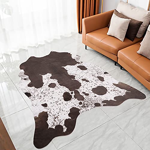 Iseau Cow Print Rug Faux Cowhide Rugs Animal Printed Area Rug Carpet For Bedroom, Home Office, Livingroom, Home Decor Mat, 4.6Ft X 5.2Ft #TOP3