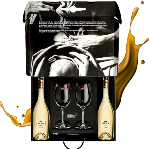 Habla – Estuche Vino Blanco Sauvignon Blanc | 2 botellas “Habla de Ti” + 2 copas Riedel | Aromático, fresco y elegante | Presentación premium | regalo o celebración