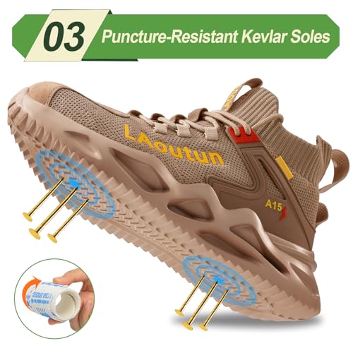 Image of LAoutun Steel Toe Shoes for Men Work Shoes Safety Sneakers Comfortable Lightweight Puncture Proof Slip on Indestructible Construction Work Shoes