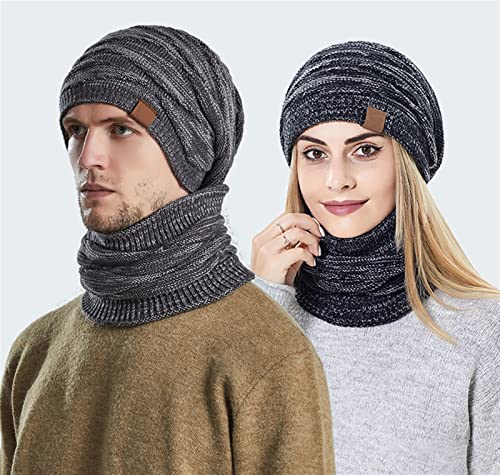Insun Conjunto de gorro de tricô para homens e mulheres, cachecol de laço térmico, folgado, com forr
