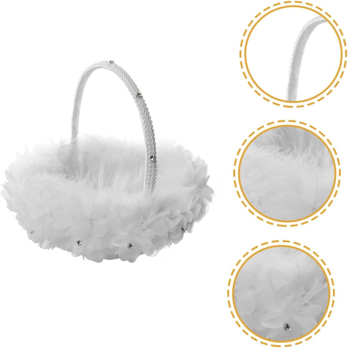 HEMOTON Wedding Flower Girl Basket with Lace Rose Petals, White Floral Basket with Handle for Wedding Ceremony and Party Supplies,