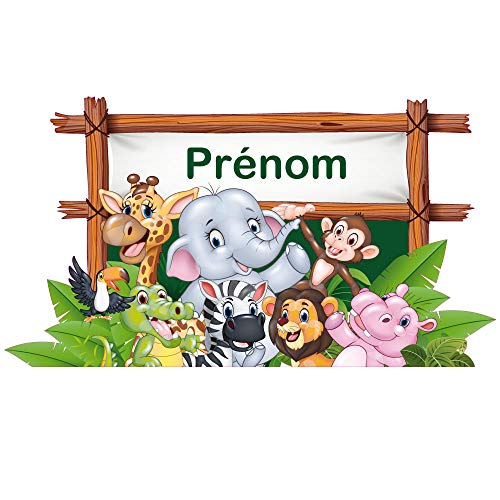 Tête de Lit - Sticker Chambre Enfant - Animaux Rigolos - Personnalisable avec Le Prénom De Votre Enfant - Dimensions 55 cm x 1 m - Protection Anti-UV