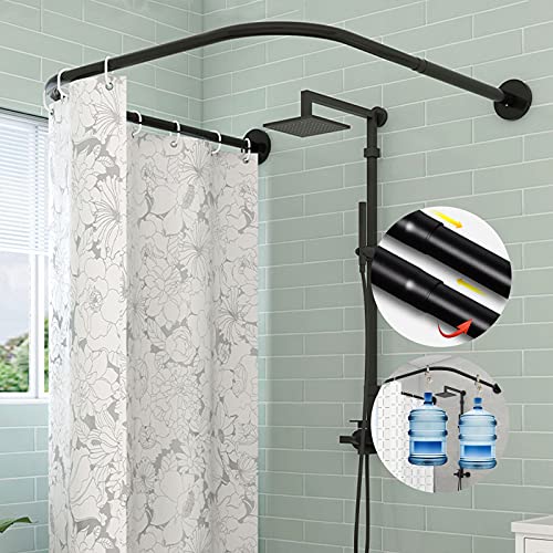 Tringle à rideau de douche en U extensible 81-120cm noire en acier inoxydable pour baignoire
