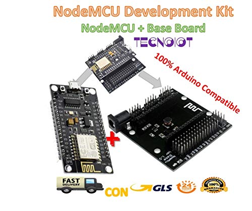 TECNOIOT NodeMcu V3 Lua Wemos WiFi ESP-12E ESP8266 Development Board + Base Board |Entwicklungspanel ESP8266 NodeMCU Lua V3 WiFi mit CH340G USB und Base Shield