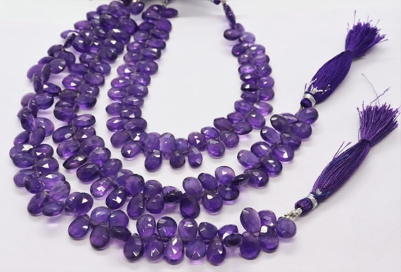 Perles en améthyste africaine 6x8mm facettées pour création de collier - 4