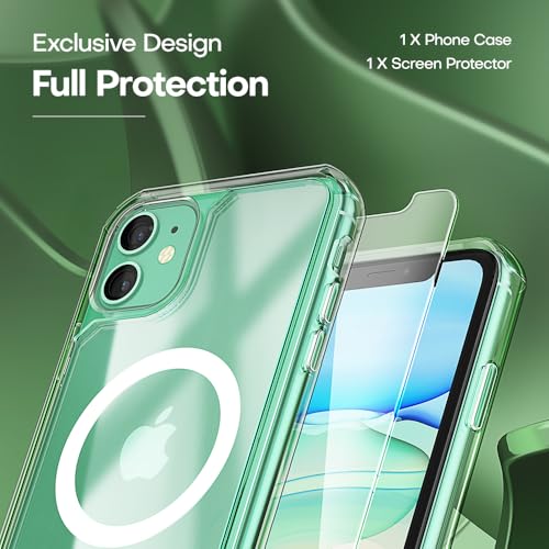 Image of TAURI for iPhone 11 Phone Case, Compatible with MagSafe, Clear | with Screen Protector, Not-Yellowing Military-Grade Protection, Shockproof Slim Magnetic Case for iPhone 11