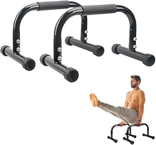 AmazeFan Parallettes Bars: Steel Push Up Stands for Handstands, Planche, Dips & Calisthenics - 16.6x10x10in Gymnastics Equipment