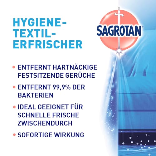Sagrotan Hygiene-Textilerfrischer Frische Wäsche – Entfernt festsitzende Gerüche und geruchsbildende Bakterien – Für Kleidung und Wohntextilien – 4 x 500 ml