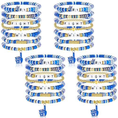 28 Pcs Football Game Day School Spirit Items Bracelets - 7 Styles Sport Stackbale Stretch Clay Blue Beaded Bracelet Team Spirit Bangles - Football Mom Accessories Outfits Jewelry Gifts