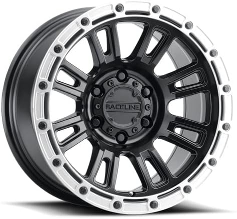 Raceline Wheels Aluminum Truck Wheels, 956BS Compass, Satin Black Finish w/Silver Ring, 17X8" 5X110 Bolt Pattern 30mm Offset, 8 Spoke Design, SUV Automotive Wheels, Car Accessories, Black Rims