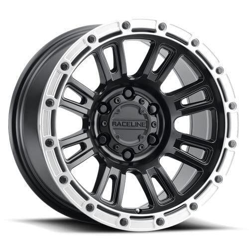 Raceline Wheels Aluminum Truck Wheels, 956BS Compass, Satin Black Finish w/Silver Ring, 17X9