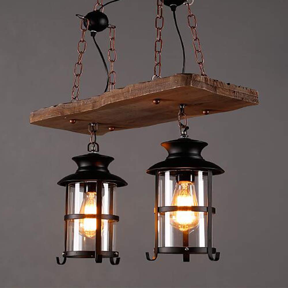 Lampa wisząca w stylu vintage, żyrandol z drewna, metalu, E27, rustykalna, liniowa, lampa sufitowa do salonu, jadalni, restauracji, kawiarni, hotelu, przedpokoju, piwnicy, piwnicy