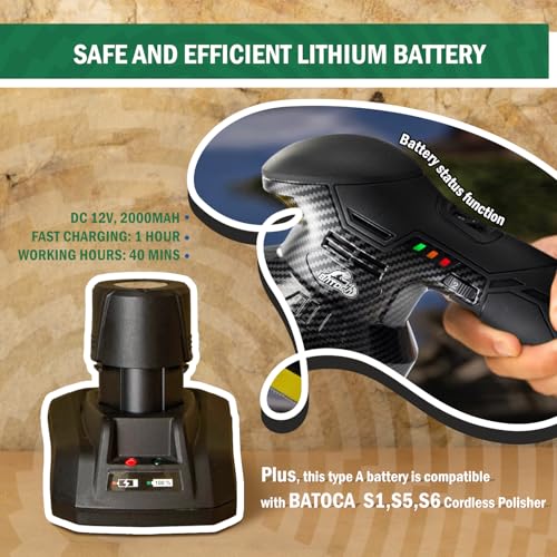 Image of BATOCA 2026S3 Cordless Car Buffer Polisher, 2x2.0Ah 11.1V Lithium-ion Rechargeable Battery Powered Polisher with 6 Variable Speed, DA Orbital Buffer for Car Detailing, Polishing, Waxing, Carbon Style | Long motor life, Battery Powered Polisher, Lightweight, stylish