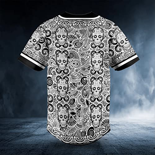 Camisa de béisbol con diseño calavera verde en 3D, manga corta y botones miniatura 4