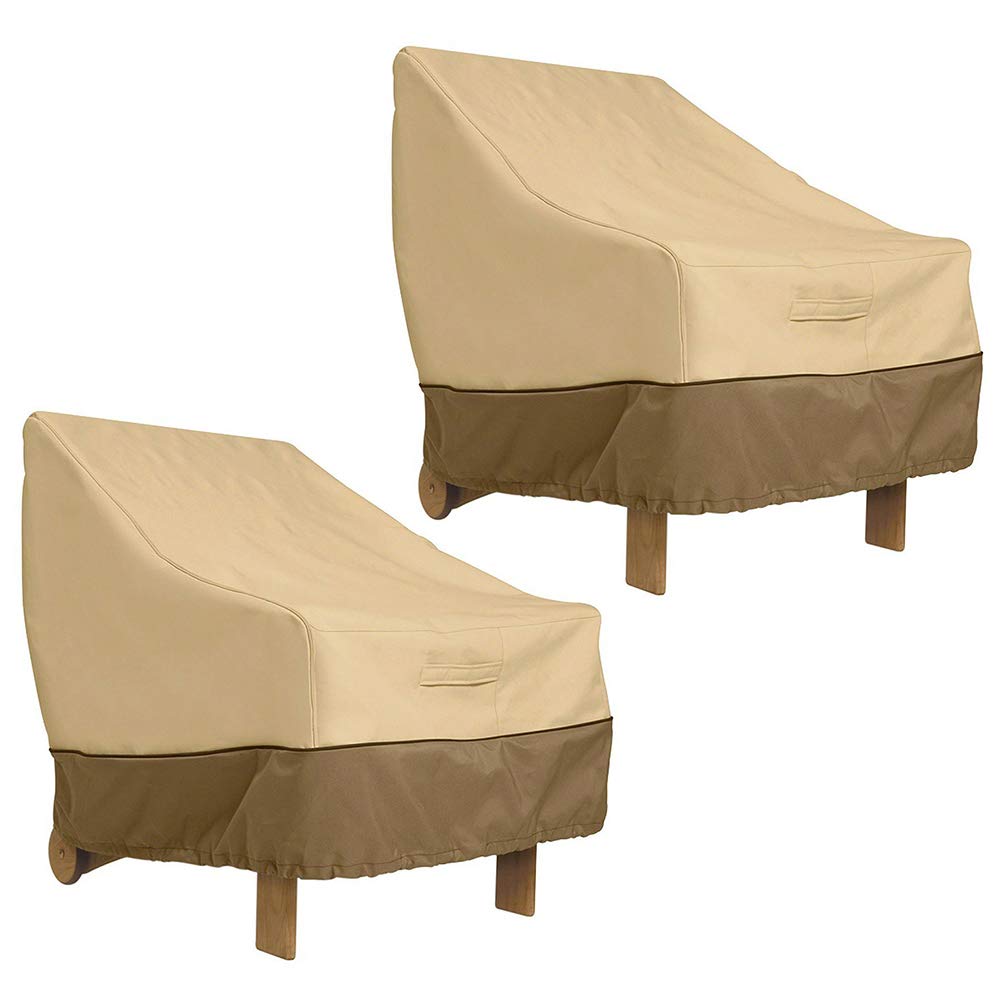 2PCS Garden Chair Cover Waterproof for Garden Deep Seat Lounge Chair, Veranda High Back Armchair Sofa Furniture Covers for Patio Stacking Chair (96.5 * 89 * 79cm, Beige)