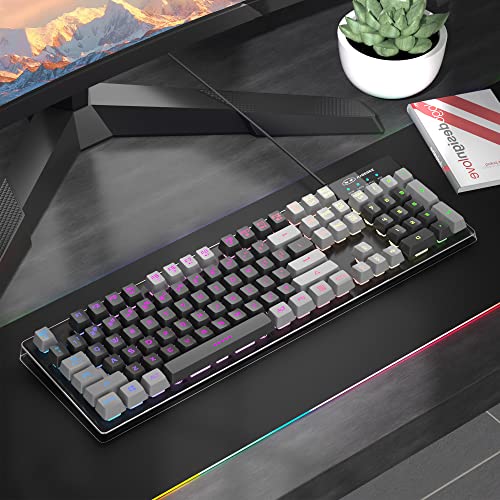 Magegee Gaming Keyboard, Rainbow Backlit Led Wired Gaming Keyboard With Clear Housing And Double-Shot Keycaps, K1 Waterproof Ergonomic 104 Keys Light Up Keyboard For Pc Desktop Laptop, Gray & Black #TOP5