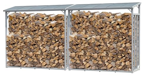 QUICK STAR Set 2 Stück Aluminium Kaminholzregal Außen 185 x 70 x 185 cm, Pro - 40 mm Stahlprofil, Anthrazit, Wetterfest, Kapazität 4,6 m³ (7 SRM)