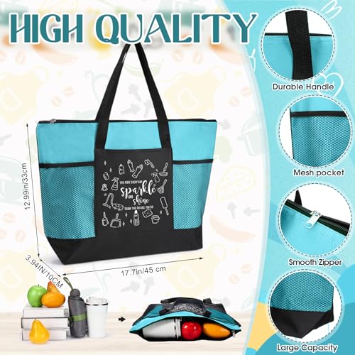 2 unidades - Bolsa tote de agradecimiento para empleados con cremallera y bolsillo de malla, para personal de limpieza (limpio, azul, rosa) miniatura 2