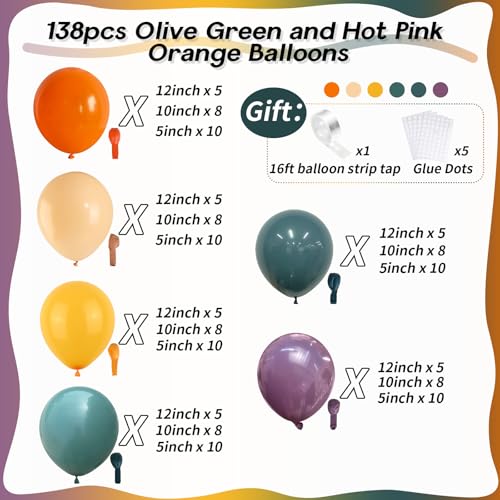 Image of 144PCS Rainbow Balloon Arch Kit, Assorted Colorful Balloon Garland with Dusty Slate Blue Retro Orange Balloons, Mustard Yellow Beige Balloons for Baby Shower Boho Groovy Birthday Party Decorations