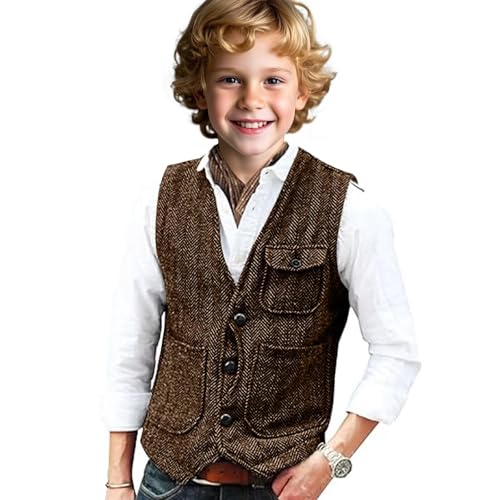 Retro Boy Herringbone Suit Vest Vintage Casual Suit Vest for Boys Tweed Wedding Homecoming Waistcoat3