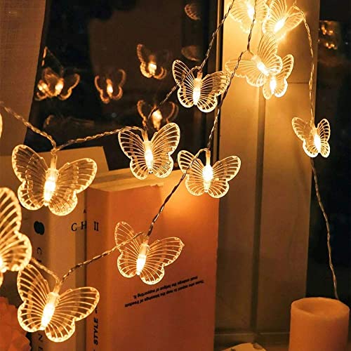 Image of KharidoLive 20 LED Butterfly Decorative Fairy String Lights for Home Decoration (Warm White - Steady Lights, 4 Meter Long, 2 Pin Standard Plug)