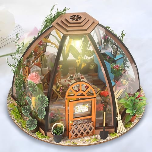 WYFCR Puppenhaus Miniatur mit Möbeln, Idee DIY hölzerne Miniatur Haus Kit mit LED-Licht, Haus, Bücherregal Dekoration, kreative Raum, gewächshaus zubehör,Geburtstagsgeschenke für Jungen Mädchen