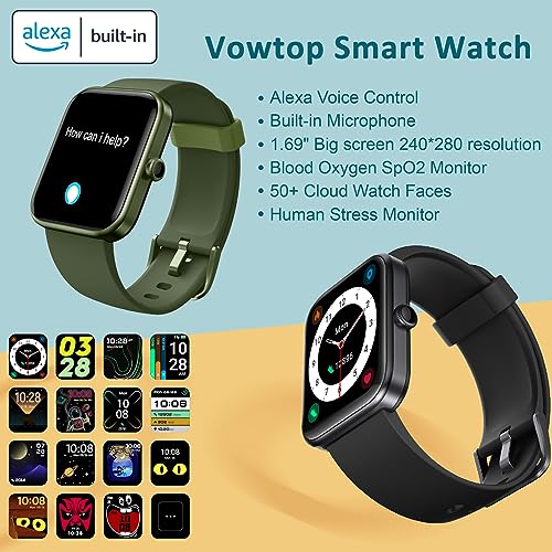 Vowtop Fitness Tracker for Men Women with Aluminum Alloy Frame, Alexa Built-in 1.69'' DIY Dial with Blood Oxygen & Heart Rate Monitor, 14 Sport Modes Smart Watch for Android iOS Phone, Olive Green - Image 3