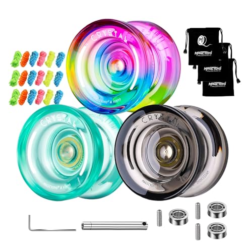 Image of 3 Pack Responsive Yoyos K2 Crystal for Kids Beginners, Dual Function Yoyos with Unresponsive Bearings Kit for Advanced and Pro Finger Spin Tricks+18 Yoyo Strings+3 Bags(Black+Green+Blue Pink Yellow)