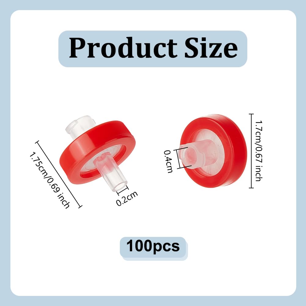 OLYCRAFT 100 rote Spritzenfilter Hydrophobe PTFE Membran 17mm Durchmesser Labor PTFE Membran Hydrophobe PTFE Membranen 0.22 µm Nicht Steril HPLC Und GC Nadelfilter Für Spotting Laborbedarf