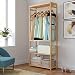Homfa Bamboo Garment Rack, Multipurpose Clothing Stand Heavy Duty Coat Hanging Rack with 3 Tier Storage Shelves for Clothing Shoes Freestanding Display Organzer 27.4x11.4x64.2 inches Laundry Room