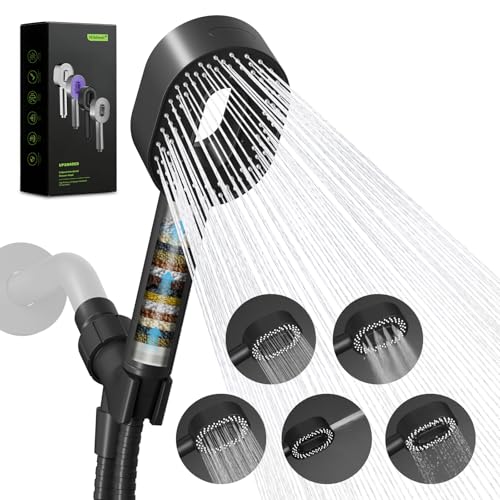 Hibbent Filtered Showerhead with handheld, High Pressure 5 Sprays Handheld Shower Head with Brass Holder & 71" Metal Hose, Water Softener for Hard Water-Remove Chlorine, Reduces Dry Itchy Sk