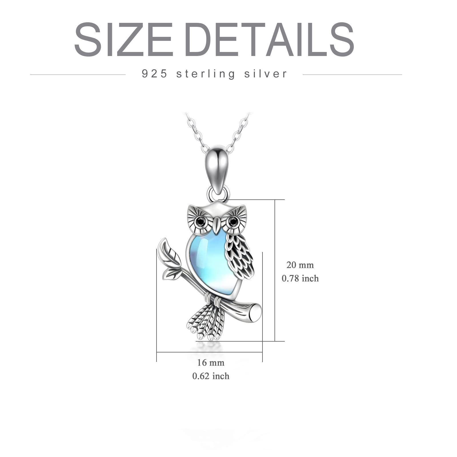 Halskette mit Eulen-Anhänger aus 925er-Sterlingsilber mit Kristallen Anhänger in Tierform Silberschmuck Geschenk für Frauen, 45,7 + 5,1 cm Kettenverlängerung