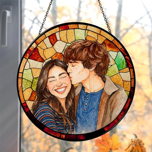 Personalized Couples Photo Faux Stained Glass Sun Catcher, Photo Cuople
