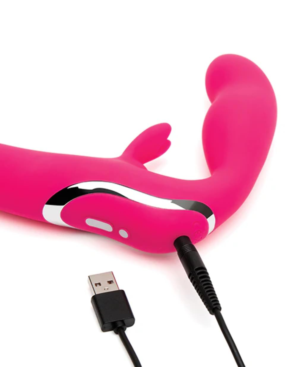 LoveHoney Happy Rabbit Silicone Strapless Strap On Rabbit Vibe, Waterproof Rechargeable 15 Function -Pink - 500 g