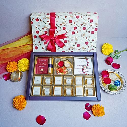 Image of Velvet Fine Chocolates Rakhi Gift Hamper with Premium Rakhi & Chocolates | Rakhi Gift Hamper for Brother | Raksha Bandhan with Assorted Chocolates