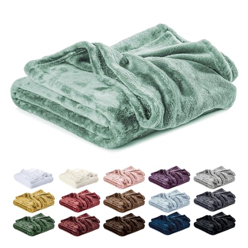 Lavea® Mikrofaser Kuscheldecke flauschig & weich, warme Fleecedecke für Sofa & Bett, Leicht zu pflegene Decke, atmungsaktiv & hautfre&lich, Wolldecke, Sofadecke Wohnzimmer, Eukalyptus, 150x200 cm