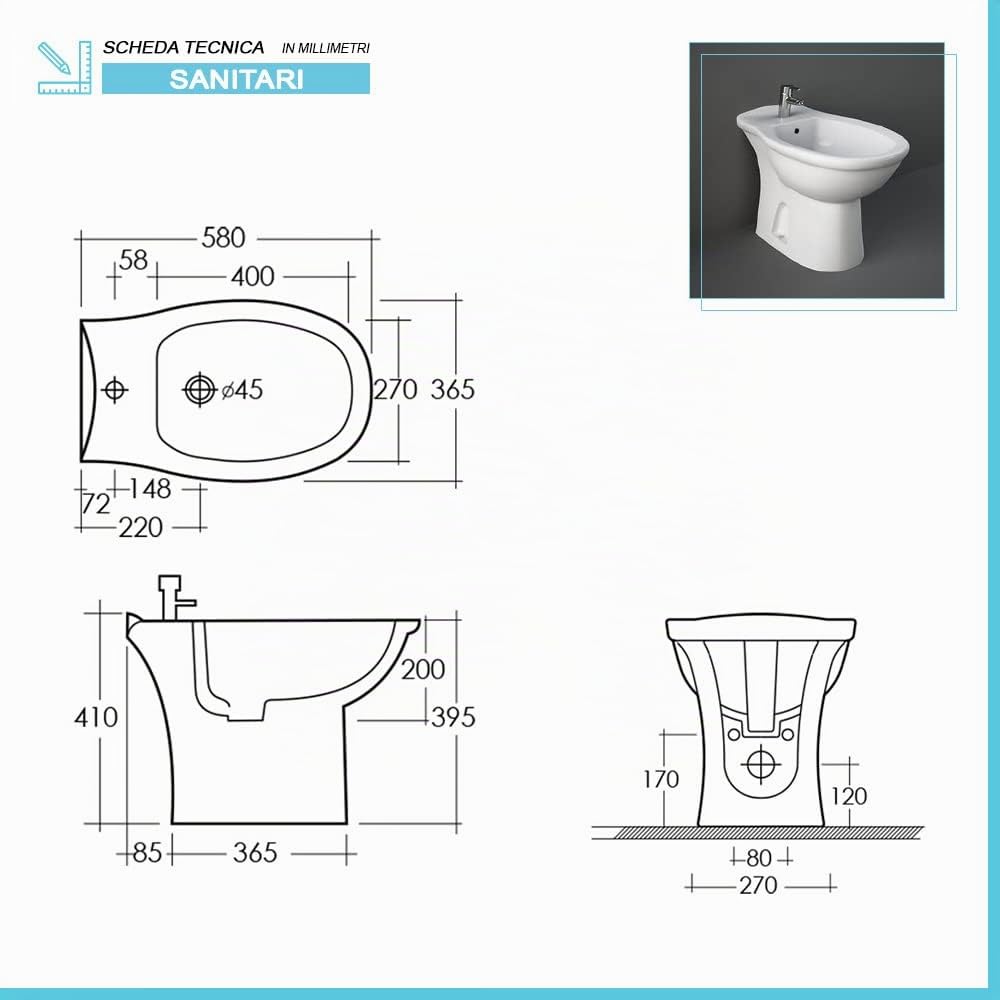 Inbagno Coppia di Sanitari Tradizionali Serie Karla con copriwater con Chiusura Tradizionale