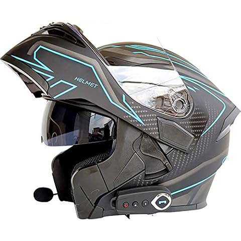 Bluetooth Motorcycle Helmets, Full Face Flip Up Dual Visors Modular Motorbike Helmets Built-in Speaker Headset Microphone for Automatic Answering DOT/ECE Certification 7,XL=61-62 Cover