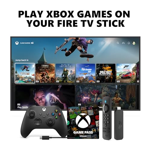 Xbox Wireless Controller Carbon Black (2025) + Fire TV Stick 4K Game Pass Ultimate 1 Month Bundle - Play on, Windows, Mobile &amp; Smart TVs