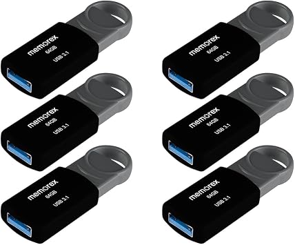 64GB Memorex USB 3.1 Flash Drive Transfer Speeds Up to 10x Faster Than USB 2.0, Latest USB 3.1 Gen 1 Technology, Lightweight Design, for Daily File Management, Type-A Connector, 6-Pack