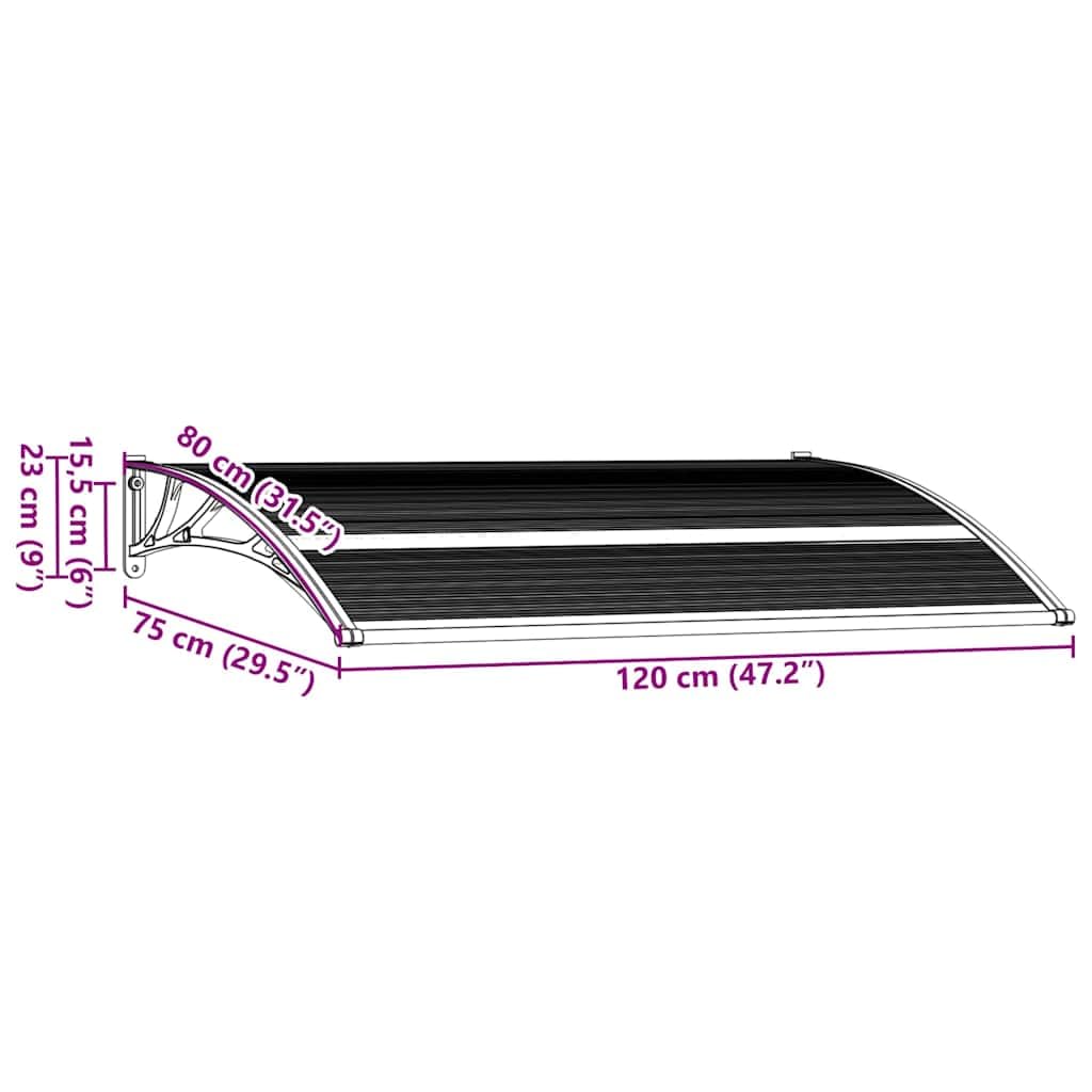 vidaXL Marquesina para Puerta PC Casa Hogar Jardín Patio Terraza Bricolaje Toldo Cubierta Capa Dosel Palio Lona Tienda Capota Pantalla 120x75 cm Negro