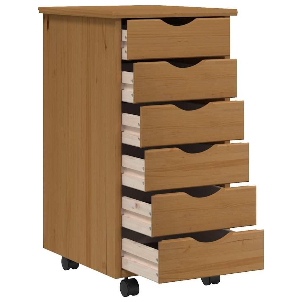 Hothingwell Armadio a rotelle con cassetti in legno di pino massiccio marrone miele, raccoglitore a rotelle per ufficio, ampio spazio di archiviazione per documenti e file, design rustico