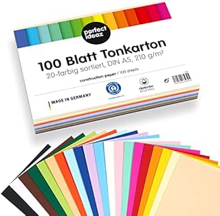 perfect ideaz 100 arkuszy papieru kartonowego DIN-A5, tektura DIY, barwiona w masie, w 20 różnych kolorach, gramatura 210 g/m², arkusze wysokiej jakości