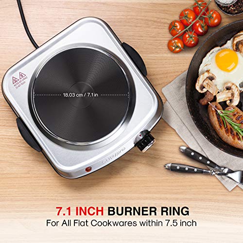 Sunavo 1500W Hot Plates For Cooking, Electric Single Burner With Handles, 6 Power Levels Stainless Steel Hot Plate For Kitchen Camping Rv And More Silver #TOP3