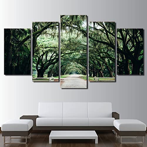 Tableau Multi Panneau 5 Parties Forêt Tropicale De Banian Vert Sans Cadre : 150 X 100 Cm Tableau Imprimé Xxl Tableau Imprimé Sur Toile Tableau Deco Impression Sur...