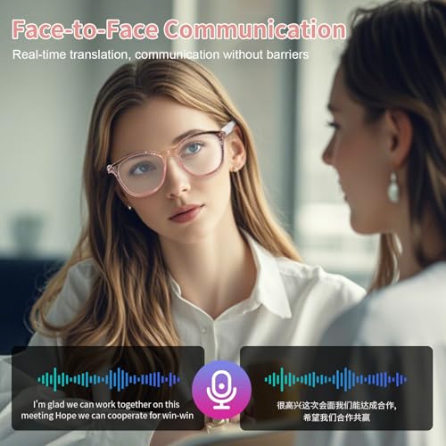 Image of AI Translation Glasses for Women, Clear Blue Light Glasses, Simultaneous Interpretation Eyeglasses for 110+ Languages, Real-Time Translation,Live Recording, Bluetooth Smart Glasses for Business /Travel