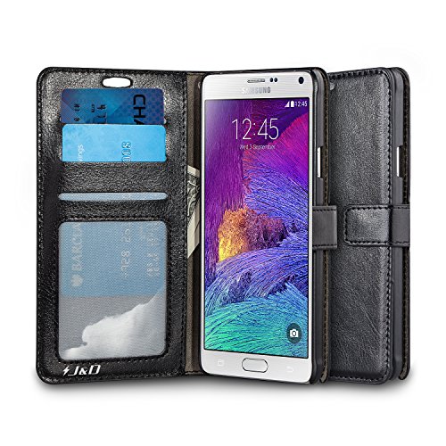 Galaxy Note 4 Case, J&D [Stand View] Samsung Galaxy Note 4 Wallet Case [Slim Fit] [Stand Feature] Premium Protective Case Wallet Leather Case for Samsung Galaxy Note 4 (Wallet Black)