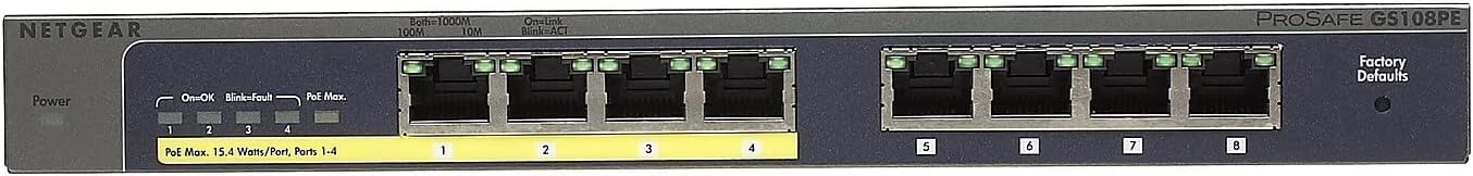 NETGEAR 8-Port PoE Gigabit Ethernet Plus Switch (GS108PEv3) - Managed, with 4 x PoE @ 53W, Desktop or Wall Mount, and Limited Lifetime Protection