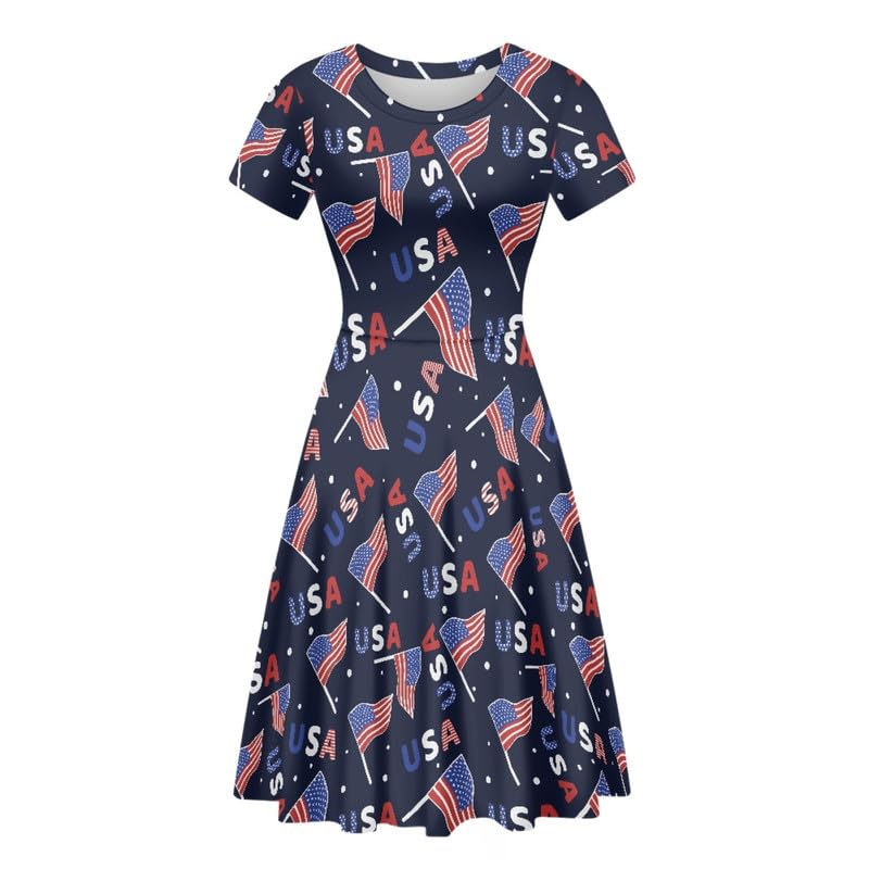 Image of Irisjudy T Shirt Dress for Women Short Sleeve Girls Short Sleeve Dress Plus Size, O Neck Knee Length Midi Dress for Ladies